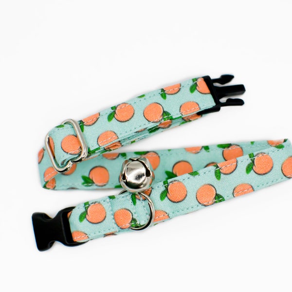 Peach Cat Collar- Fruit Print- Summer- Spring- Breakaway or Non-Breakaway Buckle- Puppy- XSmall Dog