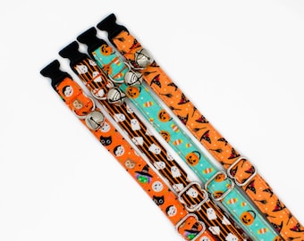 Halloween Cat Collar: Witch, Pumpkin, Ghost- Breakaway or Non-Breakaway Buckle- Puppy or XSmall Dog