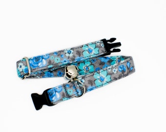 Floral Cat Collar- Wildflower, Blue, Gray, Spring, Kitten, Puppy, Breakaway, Non-Breakaway