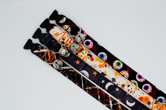 Halloween Cat Collar: Eyeballs, Moon & Stars, Paint Splatter, Grafitti -Breakaway or Non-Breakaway Buckle-Puppy-XSmall Dog