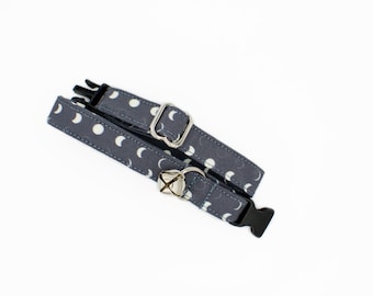 Moon Phase Cat Collar: Lunar- Charcoal- Breakaway or Non-Breakaway Buckle- Puppy- XSmall Dog