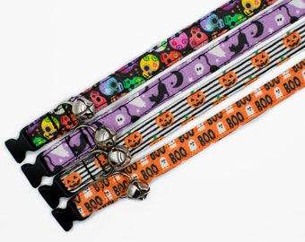 Halloween Cat Collar: Sugar Skull, Pumpkin, Ghost, Boo, Black Cats-Breakaway or Non-Breakaway Buckle-Puppy-XSmall Dog