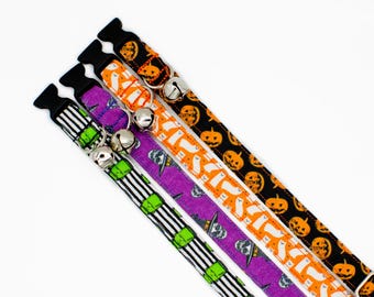 Halloween Cat Collar:  Ghost, Pumpkin, Frankenstein, Breakaway or Non-Breakaway Buckle- Puppy or XSmall Dog
