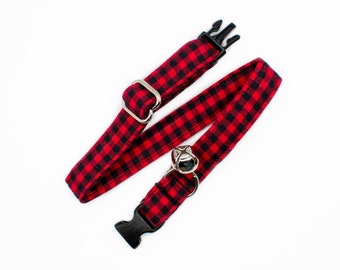 Red Plaid Cat Collar- Christmas Cat Collar- Red Cat Collar- Red Gingham Collar- Breakaway Cat Collar- Red And Black Plaid- Kitten Collar