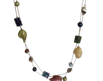 Collar vintage de cristal de Murano estilo estación en tono plateado