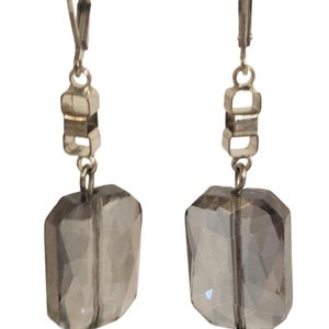 Smokey Iridescent faceted Stone Silver toned dangle earrings