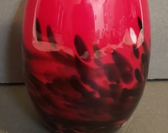 Red White Black Art Glass Vase 9"