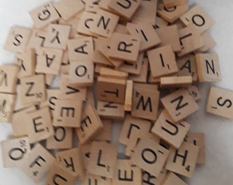 Pack 100 En Bois Scrabble Carreaux noir lettres capitales point numéros lisse