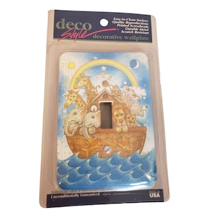 Placa de parede decorativa estilo Art Déco com a Arca de Noé para interruptor de luz. Nova na embalagem.