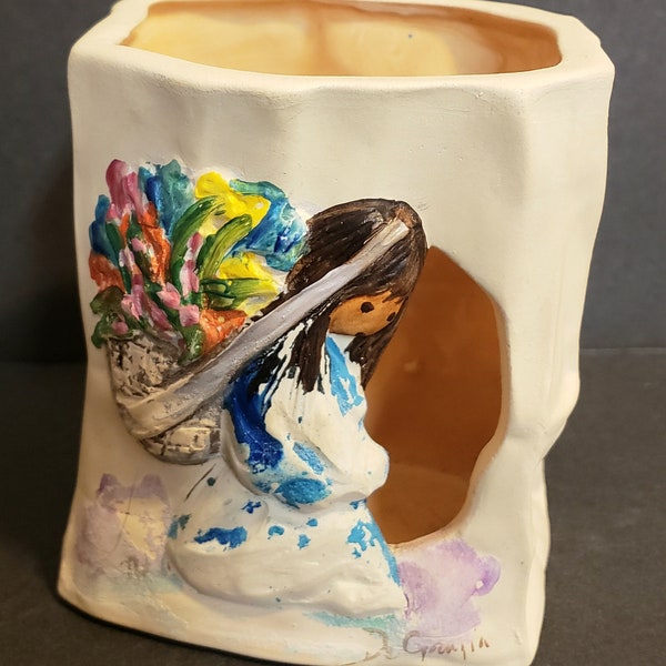 Vintage Signed Ted DeGrazia Votive Candle Holder Luminary
