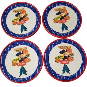Coca Cola coasters 2003 plastic and paper Yippee Food and Coke set of 4