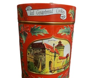 Biscoitos de Gengibre Decorados Lambertz em Lata Musical de Natal - Toca "Tis the season to be Jolly" (Época de alegria) - Datado de 1999