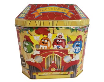 Vintage M & M Hook and Ladder 1997 Christmas collectable Tin  Christmas Village