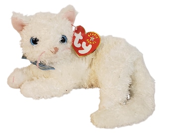 TY Beanie Baby Scarlett de witte kat pluche knuffeldier 2001 Blauwe ogen
