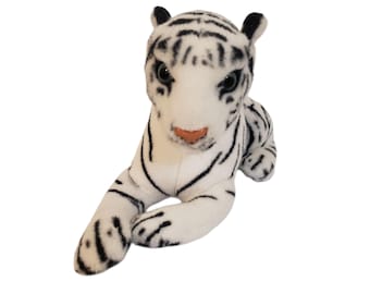 Realistic White Bengal Tiger black stripes 18-inch Lying Down Plush Stuffed Animal