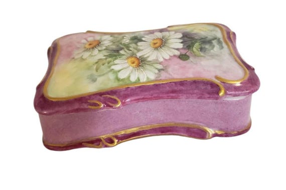 Vintage Ceramic Handpainted Rectangular Trinket J… - image 5