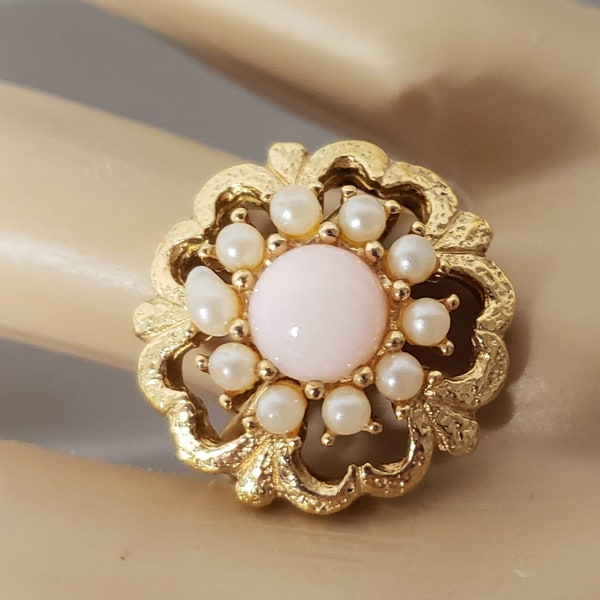 Signed Sarah Coventry Angel Pink Adjustable Ring 9252