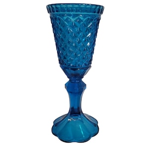 Indiana Glass Blue Diamond Point apoteksburk utan lock, pedistalvas