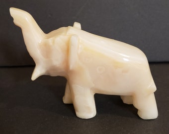 Vintage small hand carved Onyx Elephant Figurine Trunk Up