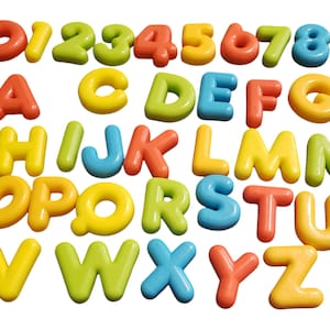Set of 35 Colorful Plastic Chunky magnetic alphabet letters and numbers Missing Letter B