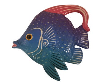 Mexican Folk Art Pottery Style Tropical colorful fish wall hanging