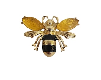 Napier Bumble Bee Brosche goldfarbene Emaille Lucite gelbe Flügel