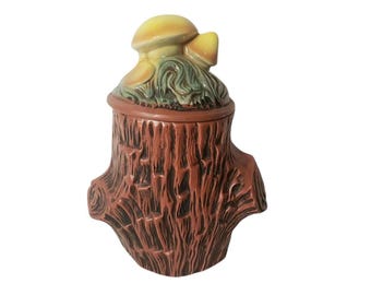 Tocón de árbol McCoy con setas en tarro de galletas, mediados de los años 60