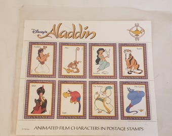1993 Guyana Disney Aladdin 8 postage stamp souvenir sheet in Plastic Sleeve with Certificate of Authenticity