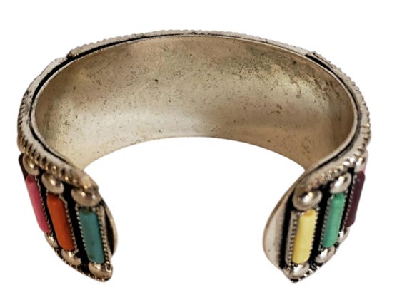 Multi Colored Silver toned beaded Cuff Bracelet - image 5