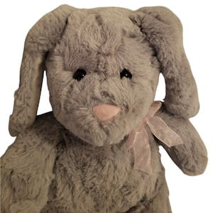 Easter Bunny Gray and white Bunny Rabbit plush stuffed animal with pink feet nose and ribbon
