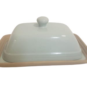 Stoneware blue and beige Covered Butter Dish