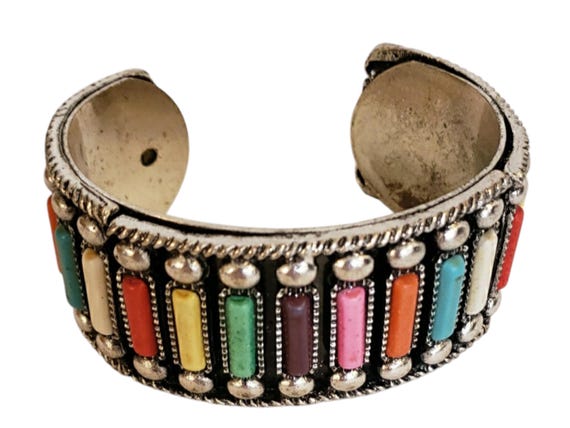 Multi Colored Silver toned beaded Cuff Bracelet - image 4