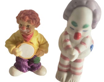 Set of two miniature ceramic clown figurines