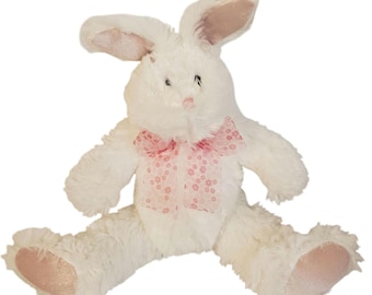 Vit påskhare plyschgosedjur med rosa öron, fötter, nos och rosett Kaninplysch