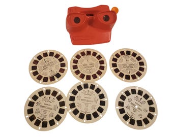 Rood en oranje View Master Image Viewer Viewfinder Viewmaster met 6 schijven Rollen Winnie the Pooh en The Wuzzles