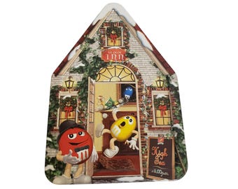 M&M Christmas Village Series Ye Olde Inn Canister Metal Tin 2002