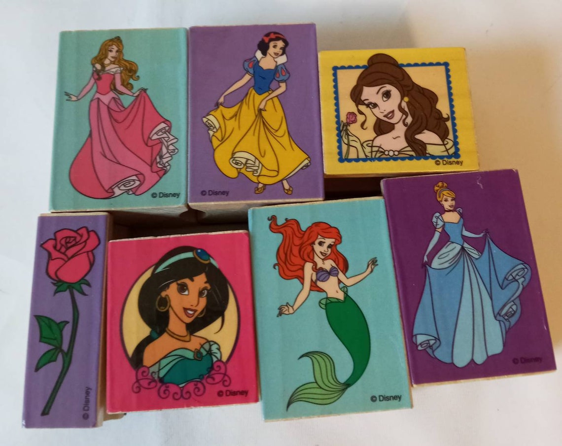 Set of 6 Disney Princesses and 1 Rose Rubber Stamps Sleeping Etsy