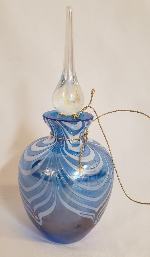 Art Glass Perfume Bottle Blue & White