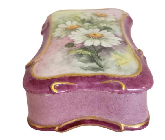 Vintage Ceramic Handpainted Rectangular Trinket J… - image 3