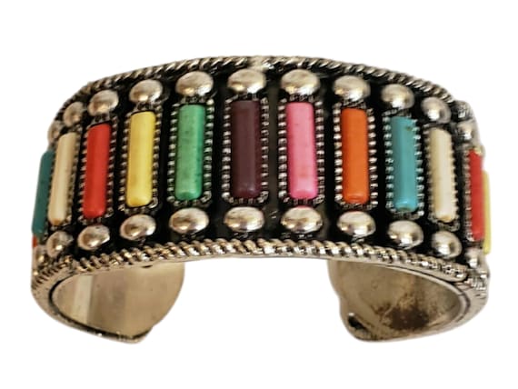 Multi Colored Silver toned beaded Cuff Bracelet - image 3