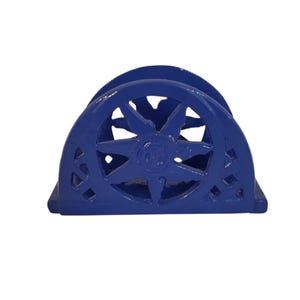 Kobaltblauw geëmailleerd gietijzeren emaille servethouder Azteeks zonneroosterontwerp