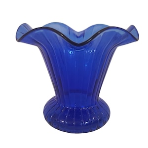 Fenton Art Glass Vase Country Ribbed Vase Ruffled Top Blue