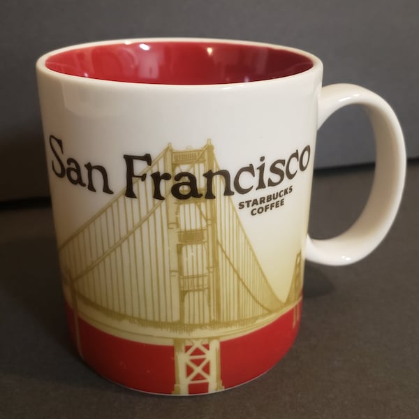 Starbucks San Francisco Coffee Tea Mug Cup Red white gold 16 OZ