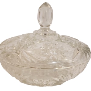 Early American Prescut Clear Candy Dish Anchor Hocking Clear lidded bowl Star of David