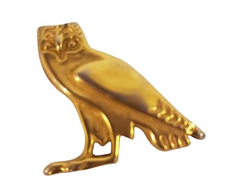 Vintage 1976 MMA Horned Owl Pendant, 14K Gold Plated Egyptian Revival Charm