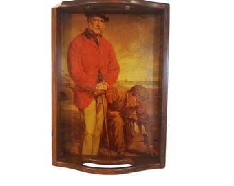 Vintage wooden serving tray with Golf Scene
