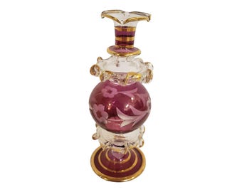 Vintage Etched Pink Glass Perfume Bottle - no stopper