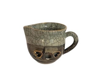 Crema Somayki de doble pared Somaware Green Crackle Raku Pottery Gold Horse Logo 4 onzas