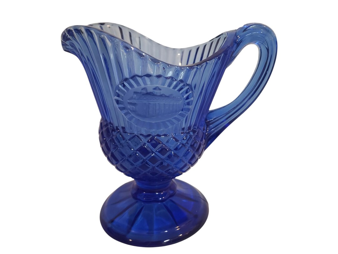 Avon Fostoria Cobalt Blue Coin Glass Pitcher - Etsy