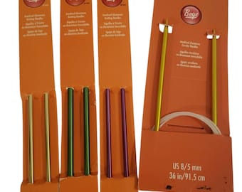 Set of 4 Boye Aluminum knitting needles SZ 6 SZ 8 SZ 9 and circular 8/5 36 in circular needles